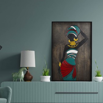 Afrika Kadınları Ahşap Çerçeveli Duvar Tablosu 62x92 cm (SV-B209) - Thumbnail