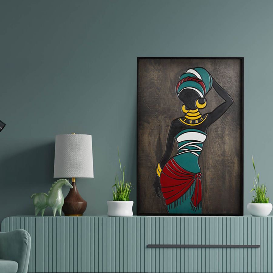 Afrika Kadınları Ahşap Çerçeveli Duvar Tablosu 62x92 cm (SV-B209)