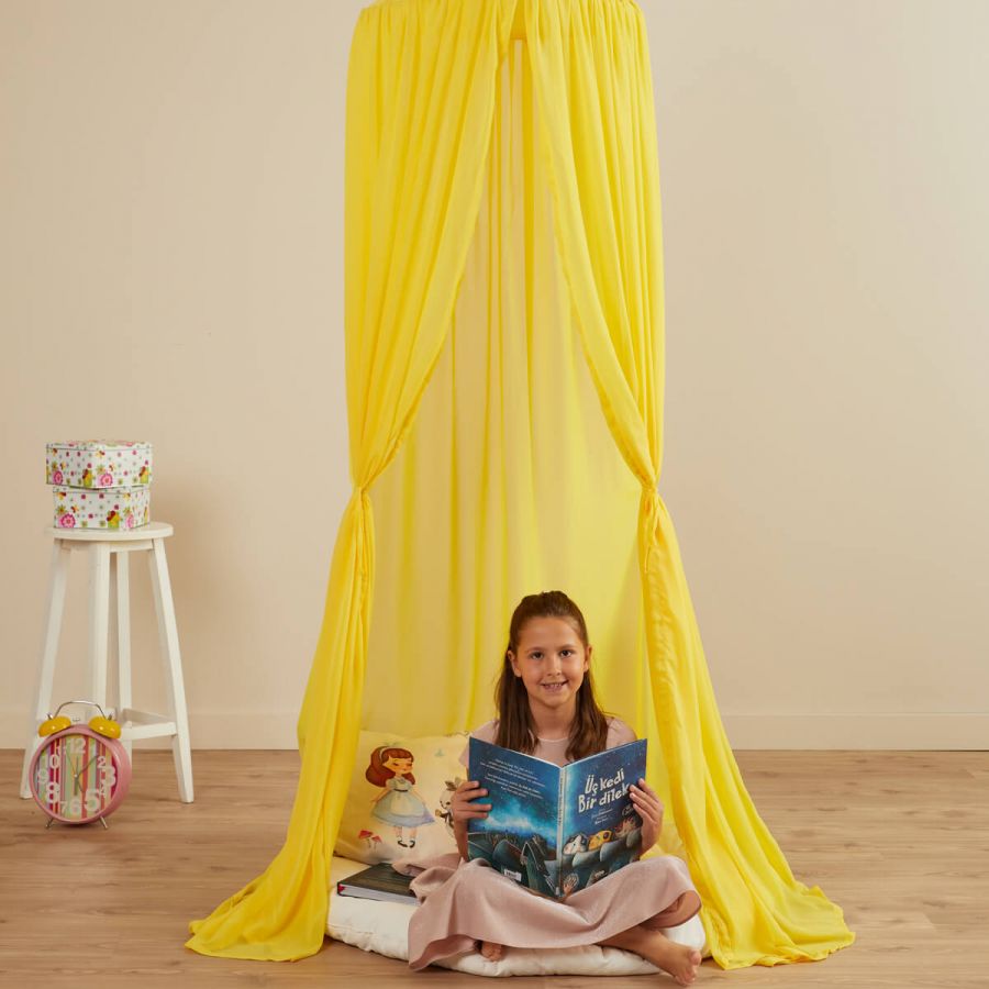 Çocuk Odası Yatağı Gölgelik Çadırı - Çocuk Oyun Çadırı (Sarı)