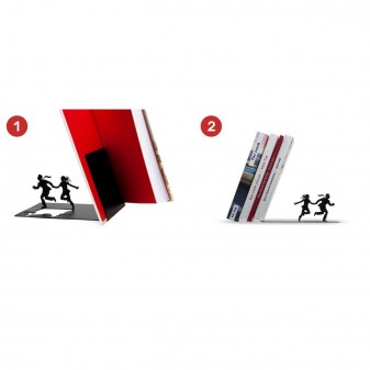 Dekoratif Kitap Tutucu - İki kaçan Figür Kitaplık (Siyah) - Thumbnail
