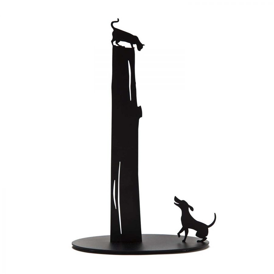 Metal Kağıt Dekoratif Havluluk - Kedi Ve Köpek Figürlü (Siyah)