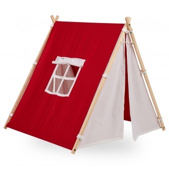 Svava Ahşap Çocuk Oyun Çadırı - Oyun Evi (Kırmızı - Beyaz) - Thumbnail