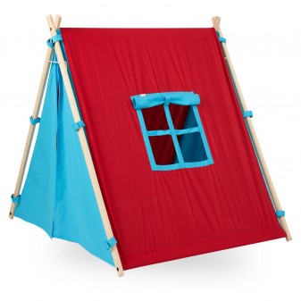 Svava Ahşap Çocuk Oyun Çadırı - Oyun Evi (Kırmızı - Turkuaz) - Thumbnail