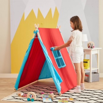 Svava Ahşap Çocuk Oyun Çadırı - Oyun Evi (Kırmızı - Turkuaz) - Thumbnail