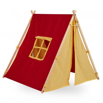 Svava Ahşap Çocuk Oyun Çadırı - Oyun Evi (Sarı - Kırmızı) - Thumbnail