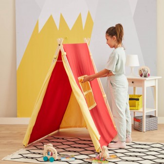 Svava Ahşap Çocuk Oyun Çadırı - Oyun Evi (Sarı - Kırmızı) - Thumbnail