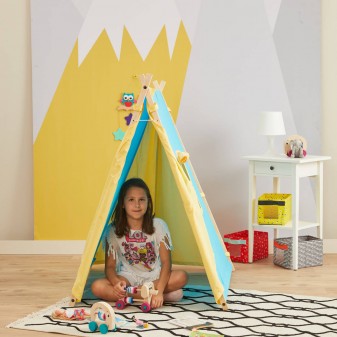 Svava Ahşap Çocuk Oyun Çadırı - Oyun Evi (Turkuaz - Sarı) - Thumbnail