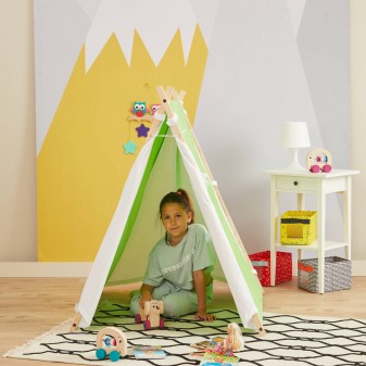 Svava Ahşap Çocuk Oyun Çadırı - Oyun Evi (Yeşil - Beyaz) - Thumbnail