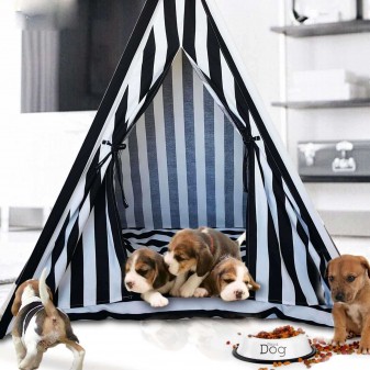 Svava Kedi Köpek Çadırı - Küçük Irk Köpek Kulübesi (Siyah Beyaz) - Thumbnail